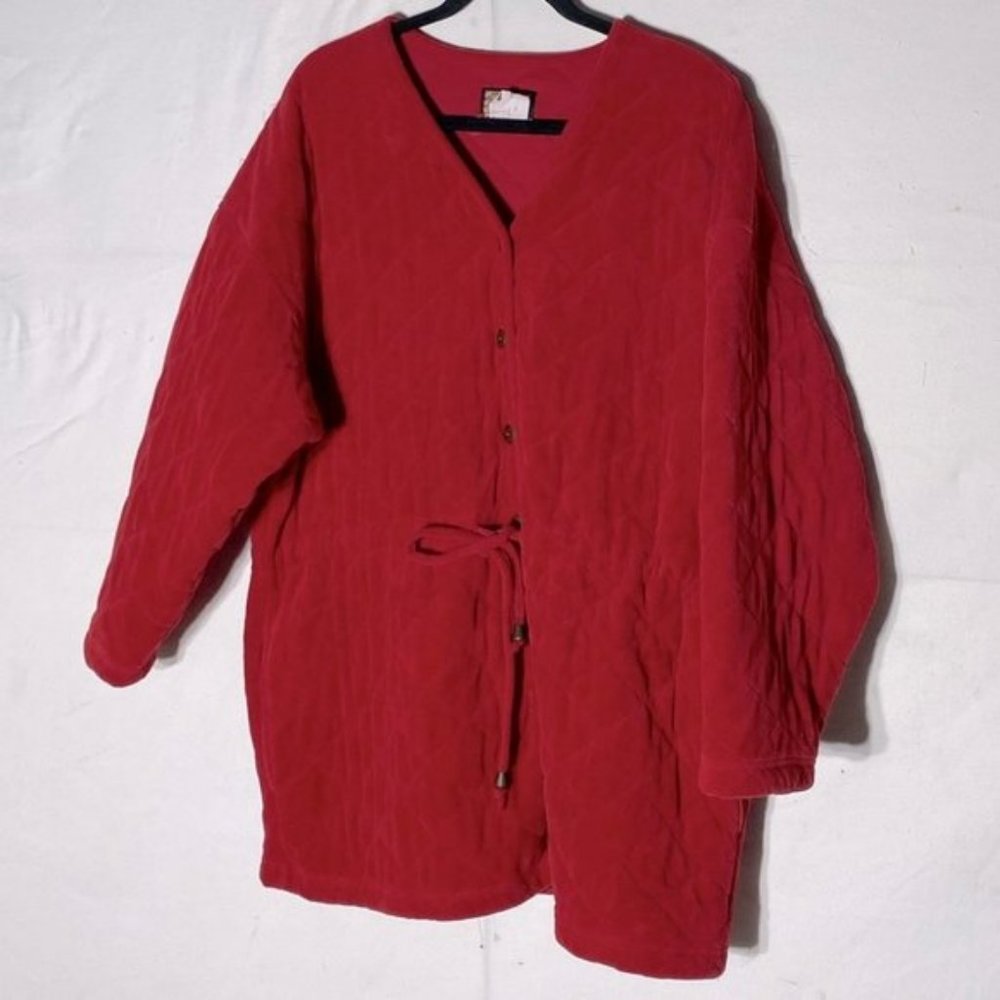 VINTAGE Runaway Bay Red Quilted Drawstring Waist Jacket Sweater Robe L